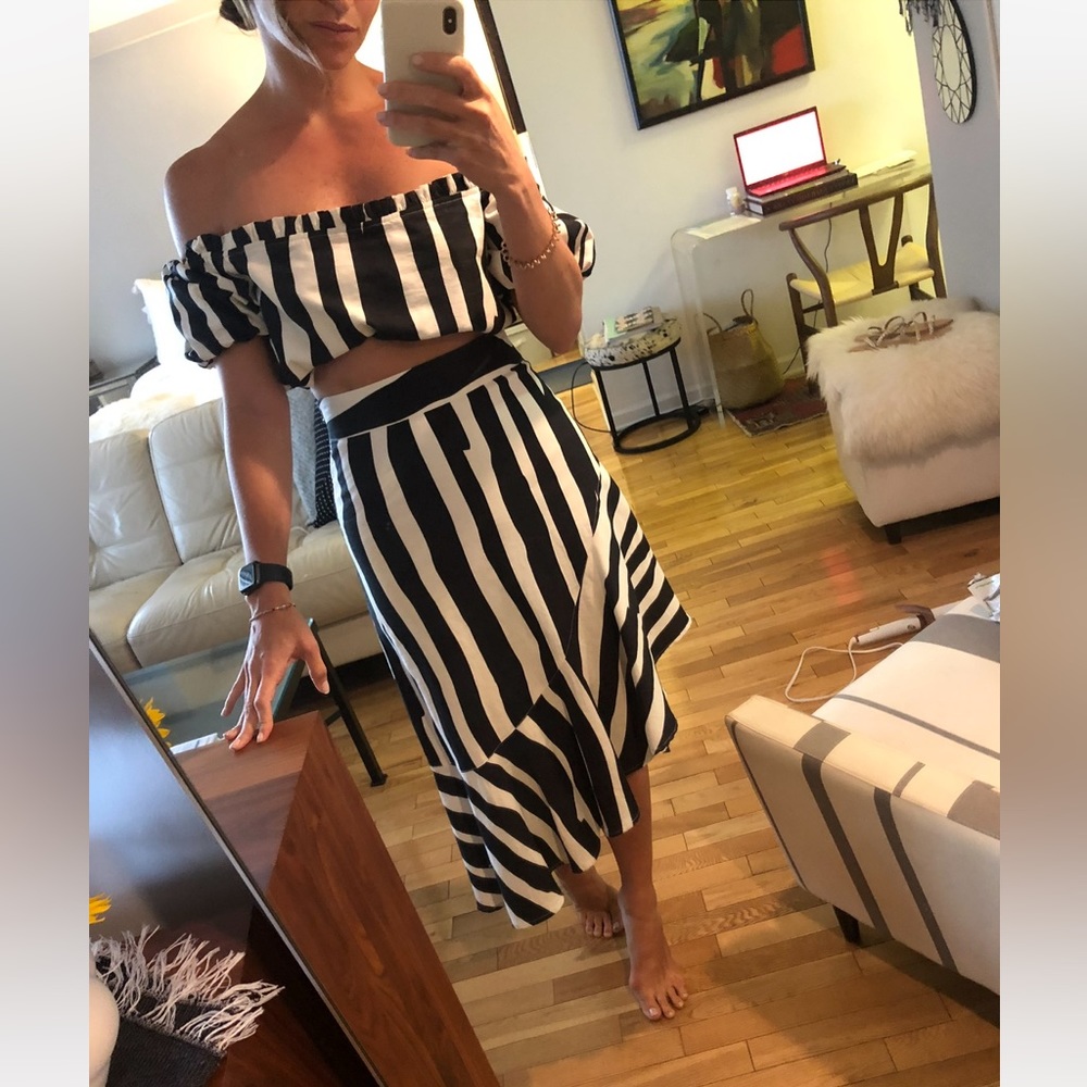 Milly Natalia crop top & Lucy ruffle skirt linen blend set in zebra print